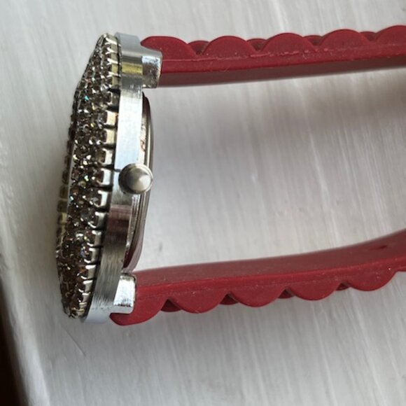 FICARO COUTURE Dark Red Silicone Band White Mother Of Pearl Dial Crystal - Picture 7 of 8